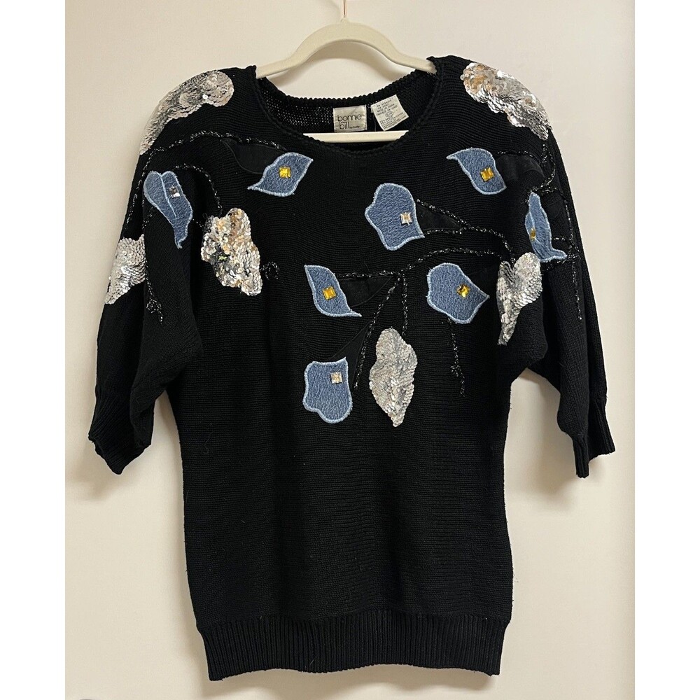 Bonnie And Bill By Holly Sweater Women Small Vintage 90s Embroiderey Beaded